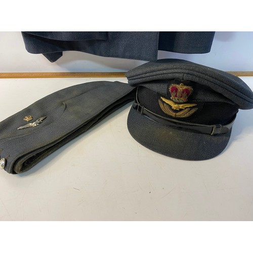 493 - Military uniform comprising of jacket, trousers and waistcoat. Also officers cap and tent hat.