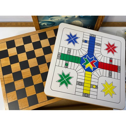 12 - Wooden games compendium including chess, draughts and dominoes