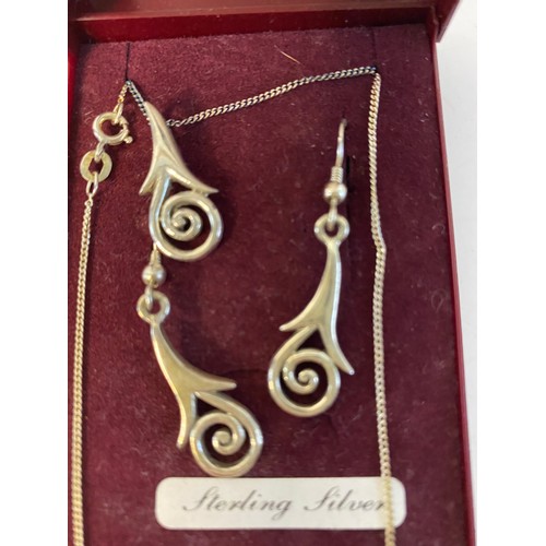 23 - Sterling silver pendant necklace and ear-ring set