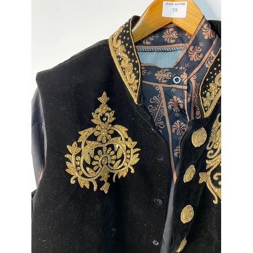 59 - Indian shirt and decorative sleeveless velvet jacket, no sizes given on either item but look approx ... 