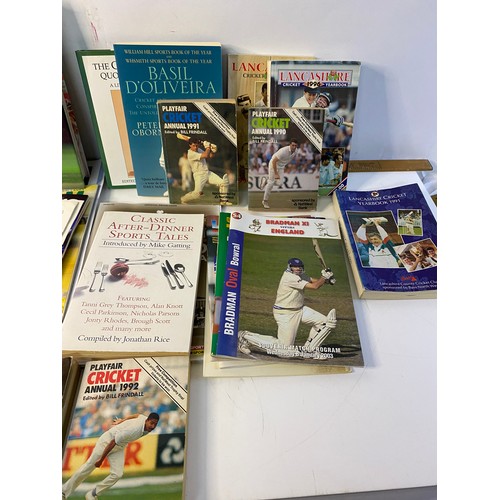 69 - Box of cricket memorabilia mainly England and Lancashire programmes, team sheets, photos, books and ... 