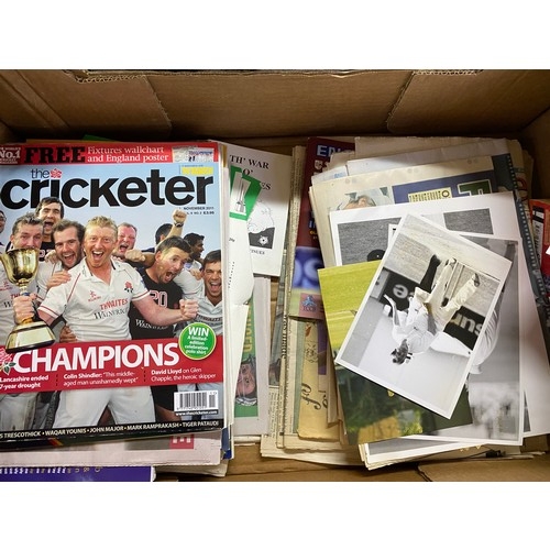 69 - Box of cricket memorabilia mainly England and Lancashire programmes, team sheets, photos, books and ... 