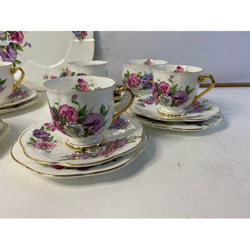 991 - Cake plate, 6 cups and saucers, 6 side plates, milk and sugar bowl from Crystal