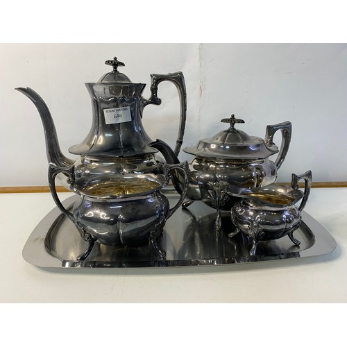 646 - 4 pc Daniel Arter EPBM teaset plus other metalware items.