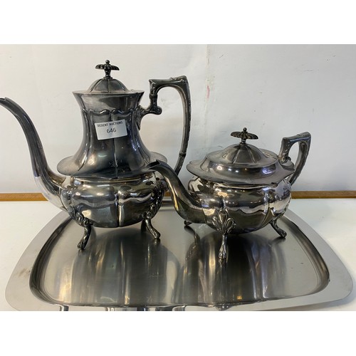 646 - 4 pc Daniel Arter EPBM teaset plus other metalware items.