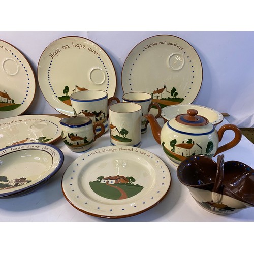 647 - Large selection of Devon Motto Ware plates and jugs