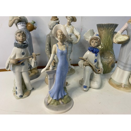 668 - Collection of Spanish porcelain figures and vase. Tallest 31cms