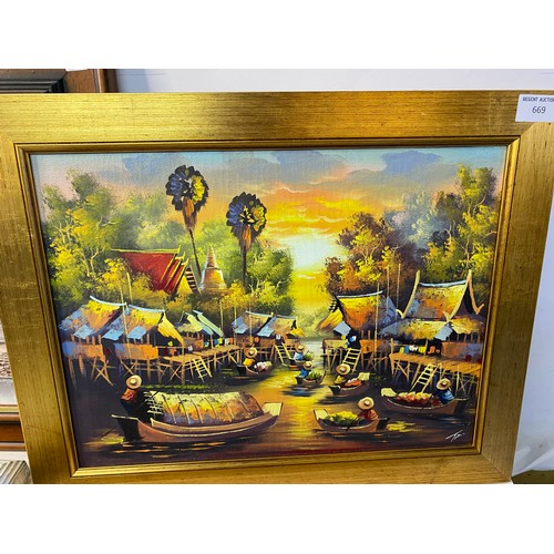 669 - 4 framed oil paintings including one by Irene Cafieri