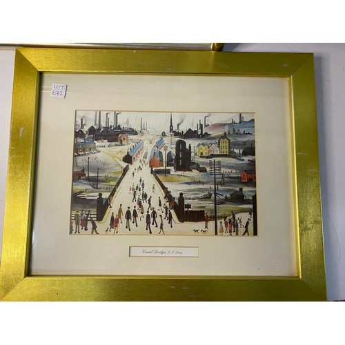 672 - 3 framed L.S. Lowry prints, largest 56x46cms