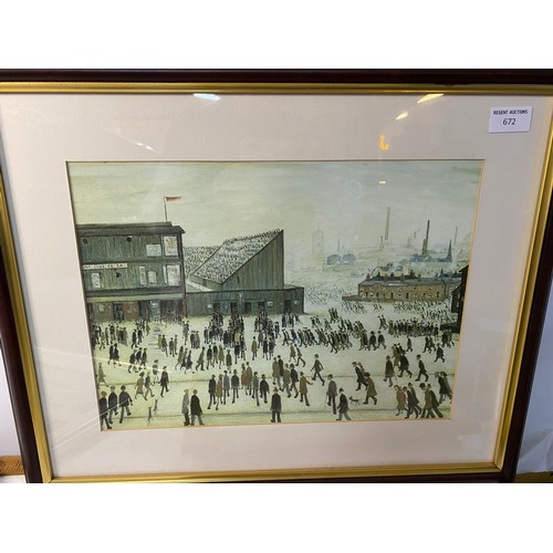 672 - 3 framed L.S. Lowry prints, largest 56x46cms