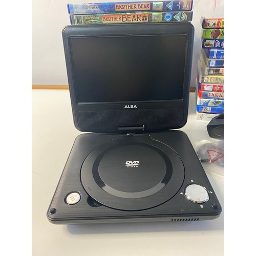 706 - Alba twist screen portable DVD player with selection of kids and family films.