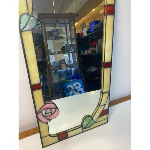 707 - Decorative stained glass mirror 28x58cm in Mackintosh style