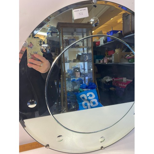 721 - 1950s frameless circular wall mirror 50cm diameter.