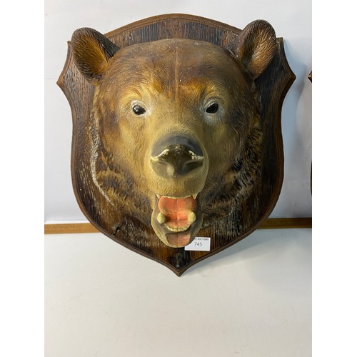 745 - 2 vintage moulded plastic animal head shield wall plaques, approximately 35x40cm