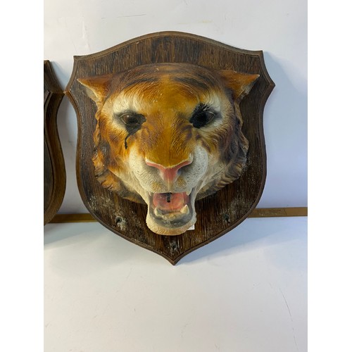 745 - 2 vintage moulded plastic animal head shield wall plaques, approximately 35x40cm