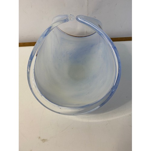 554 - Murano folded curved art glass vase in blue and white with original sticker. Measuring 33 cms long  ... 