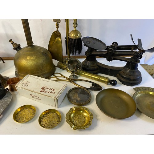 538 - Selection of brass, copper and silver pate