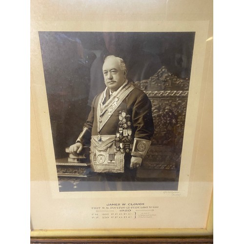 561 - Lancashire Masonic framed picture of James W. Clough 1st WM Poulton lodge 56x67cms