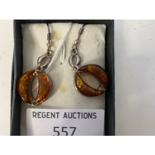 557 - Sterling silver and amber earrings