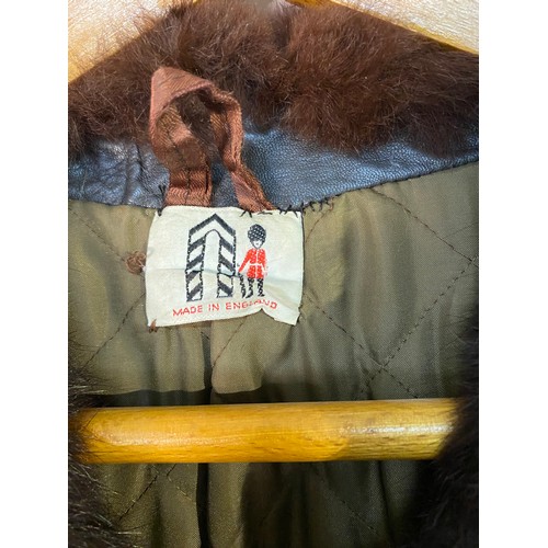 649 - Vintage fur and leather long length coat.