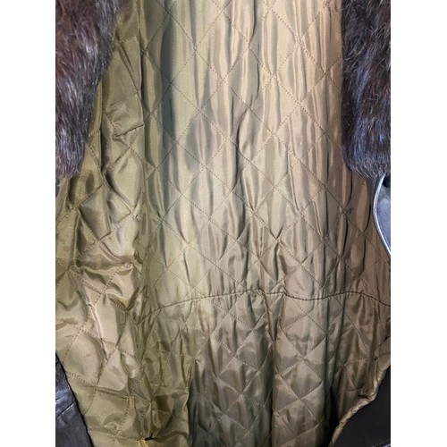 649 - Vintage fur and leather long length coat.