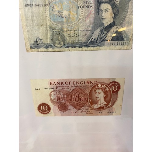 Selection of used bank notes, some framed