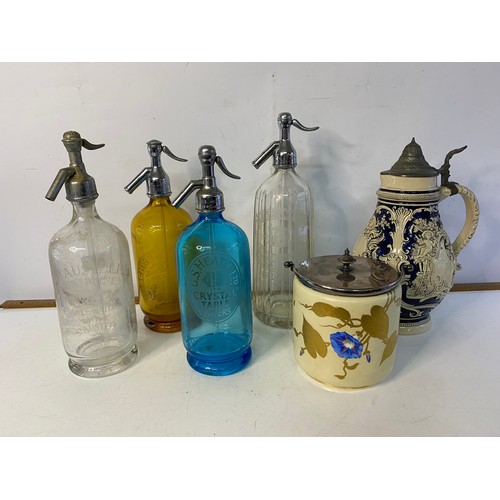 Selection of 4, vintage soda syphons from G.S Heath, Schweppes, T&R ...