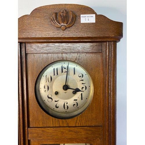 11 - Oak frame pendulum wall clock 80cms tall