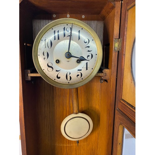 11 - Oak frame pendulum wall clock 80cms tall