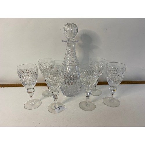 51 - Crystal decanter and 6 crystal glasses