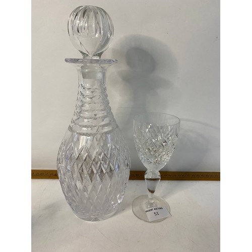 51 - Crystal decanter and 6 crystal glasses