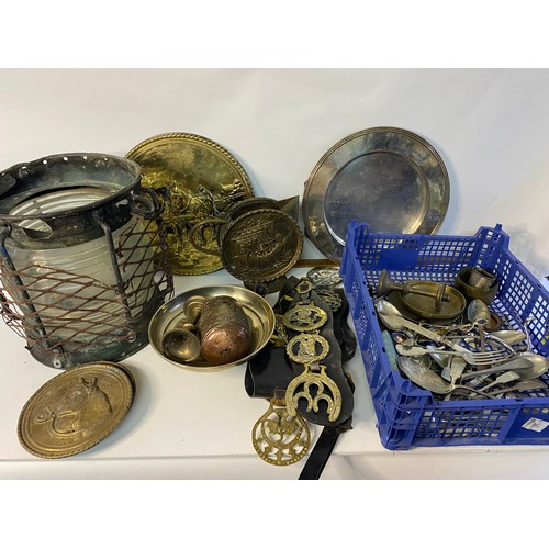 54 - Selection of brass, copper and silver plate goods