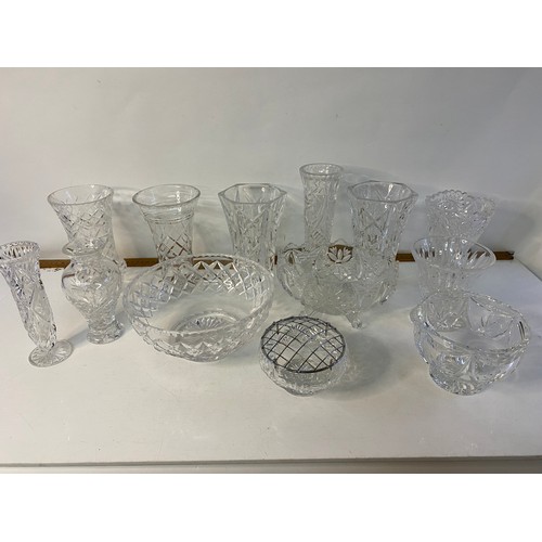 55 - Collection of vintage crystal cut glass vases and bowls