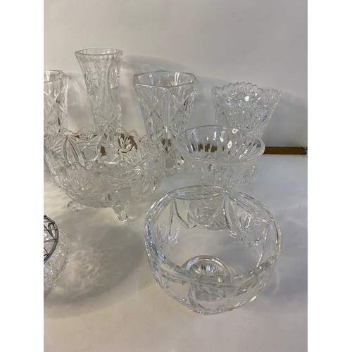 55 - Collection of vintage crystal cut glass vases and bowls