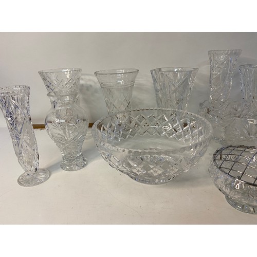 55 - Collection of vintage crystal cut glass vases and bowls