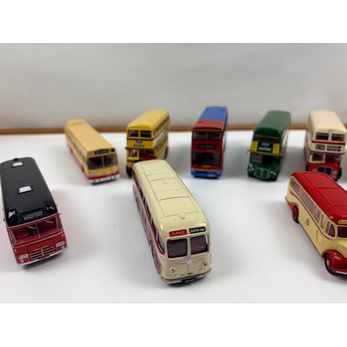 518 - Box of 11 diecast busses from Corgi, Efe and Atlas