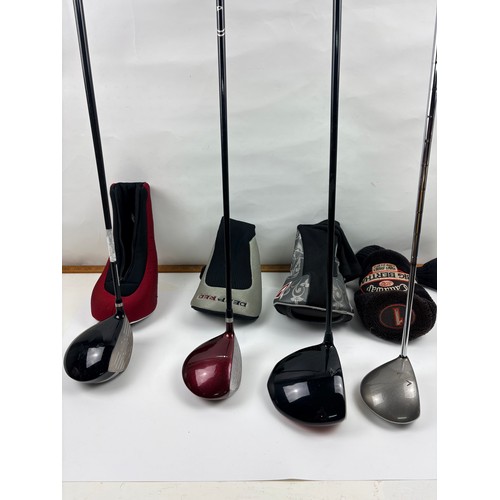 4 golf clubs with hoods, Calloway Habanera driver, Wilson deep red ...