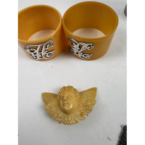 927 - Assortment of vintage curios to include Silver picture frame, pocket watch chains, napkin rings, spi... 