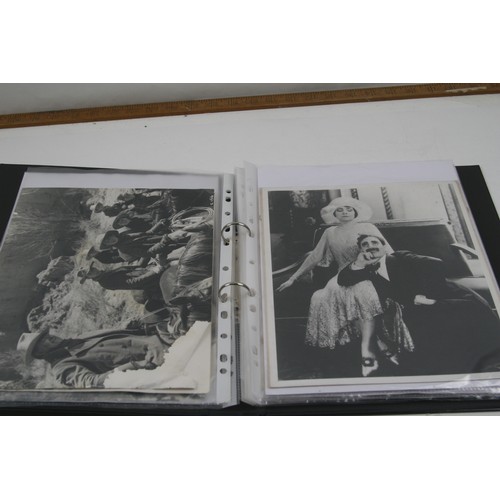 20 - Album of film lobby card photo's of John Wayne, Marx Bros, Charlie Chaplin and lots more