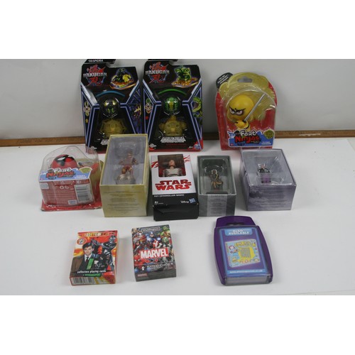 50 - Selection of boxed diecast figures from Marvel, DC, Bakugan and Fart Ninjas