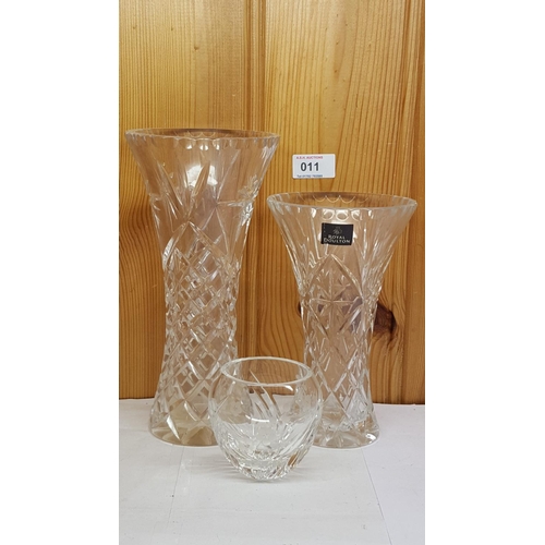 11 - ROYAL DOULTON CRYSTAL VASES (3)