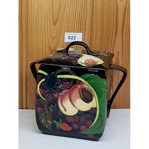 22 - MOORCROFT BISCUIT BARREL IN THE QUEENS CHOICE DESIGN By Designer Emma Bossons  R.R.P. £755.00