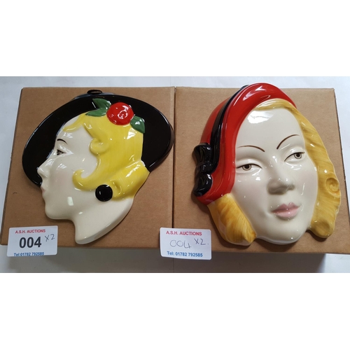 4 - MOORLAND POTTERY (Chelsea Works-Burslem,Stoke On Trent) ART DECO Small LADY FACE MASKS (2)