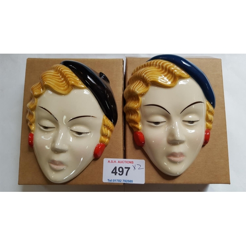 497 - Description
MOORLAND POTTERY (Chelsea Works-Burslem,Stoke On Trent) ART DECO Small LADY FACE MASKS (... 