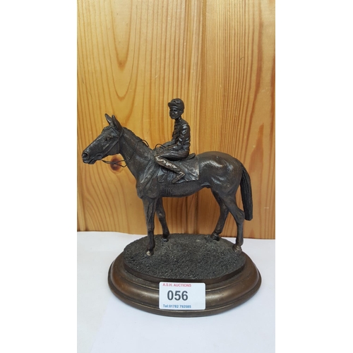 56 - COLD CAST BRONZE MODEL OF A HORSE & JOCKEY On PLYNTH