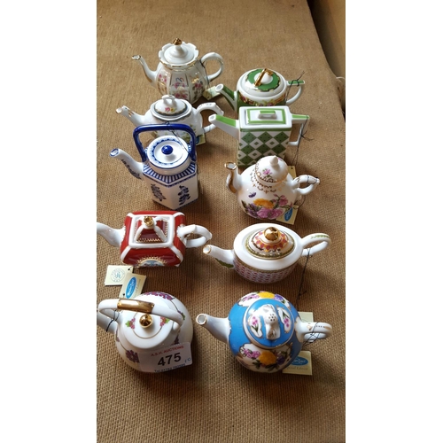 475 - PORCELAIN ART Minature TEAPOTS (10)