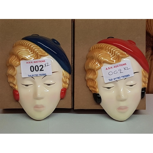 2 - MOORLAND POTTERY (Chelsea Works-Burslem,Stoke On Trent) ART DECO Small LADY FACE MASKS (2)