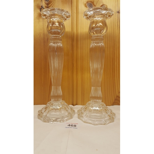 468 - GLASS CANDLESTICKS (Pair)