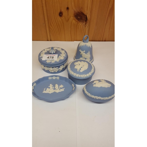 478 - WEDGWOOD PALE BLUE JASPER WARE ITEMS (5)