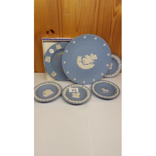 479 - WEDGWOOD PALE BLUE JASPER WARE PLATES/PIN TRAYS